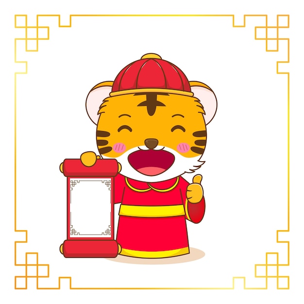 Netter tiger mit leerem papier in der chinesischen neujahrsfeier