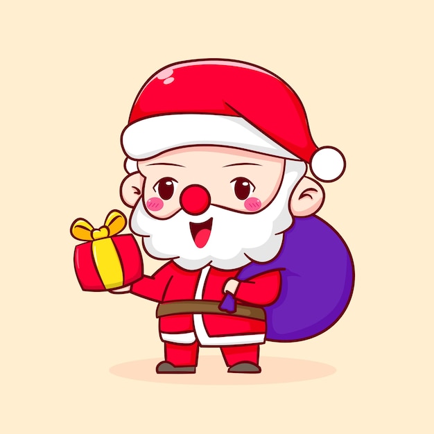 Netter weihnachtsmann-cartoon-charakter im chibi-stil