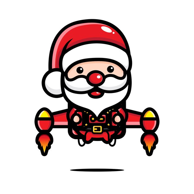 Netter weihnachtsmann, der mit einem jetpack fliegt