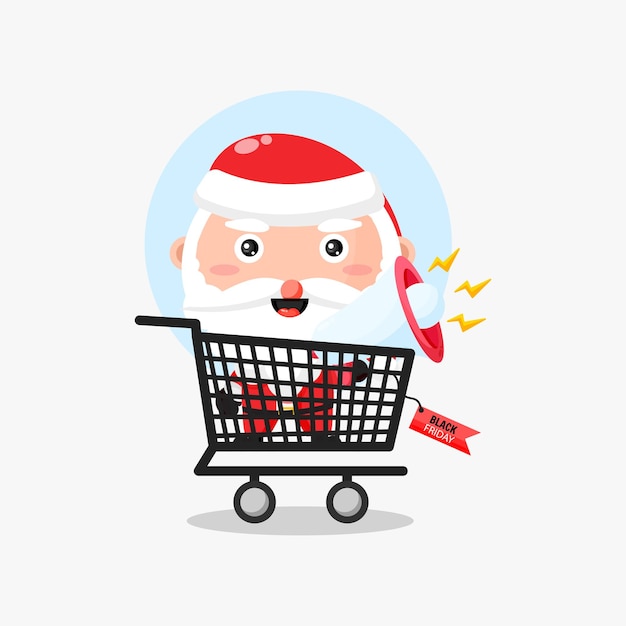 Netter weihnachtsmann in der einkaufslaufkatzenillustration des schwarzen freitags