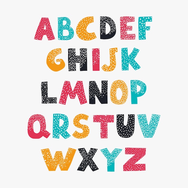 Vektor nettes buntes alphabet für kinder für ihr design für grußkarten kinderzimmer poster karte geburt