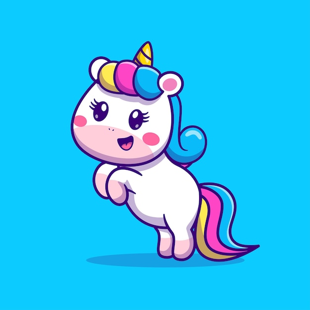 Nettes Einhorn, das Karikatur-Vektor-Ikonen-Illustration steht. Tier Natur Symbol Konzept isoliert Premium-Vektor. Flacher Cartoon-Stil
