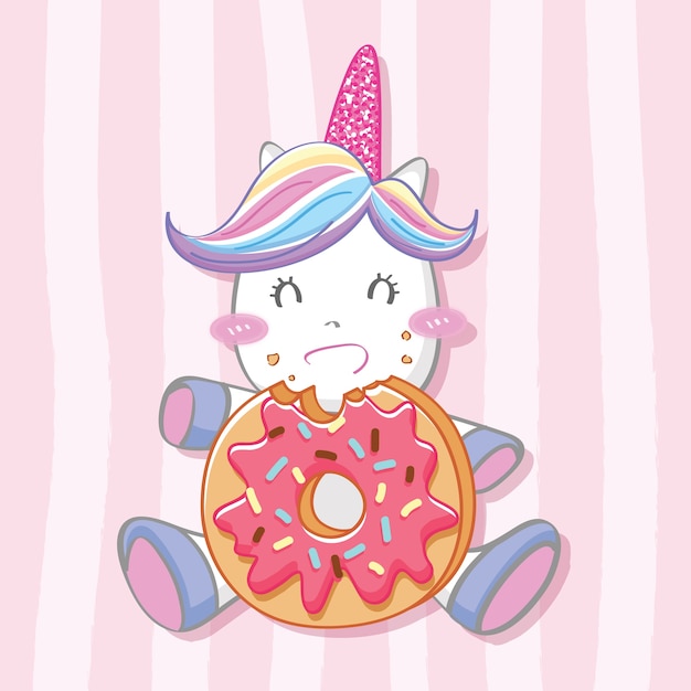 Nettes Einhorn mit Donut-Hintergrund