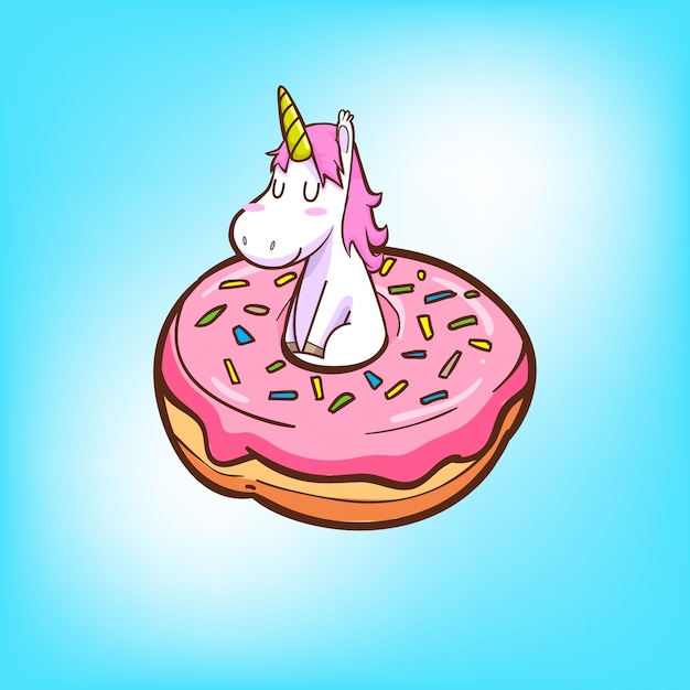 Nettes Einhorn und Donuts