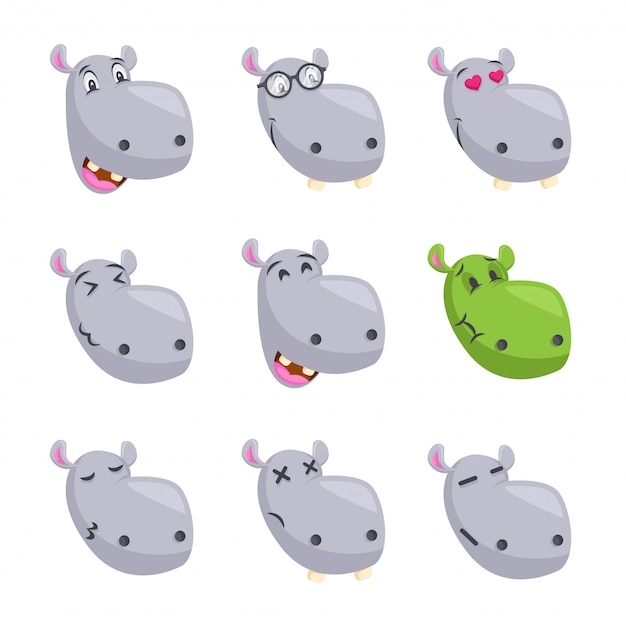 Vektor nettes flusspferd-gesichts-emoticon emoji-ausdruck-illustration