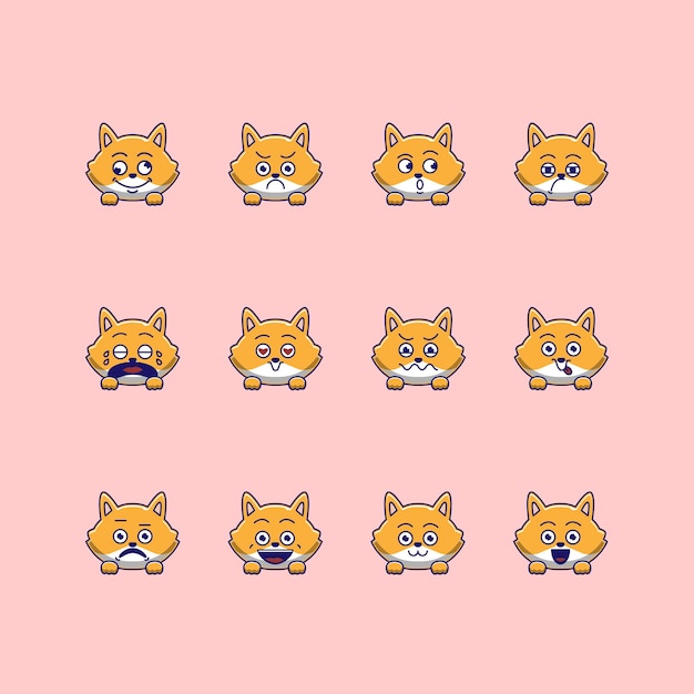 Nettes fuchs-emoticon-emoji-bündel