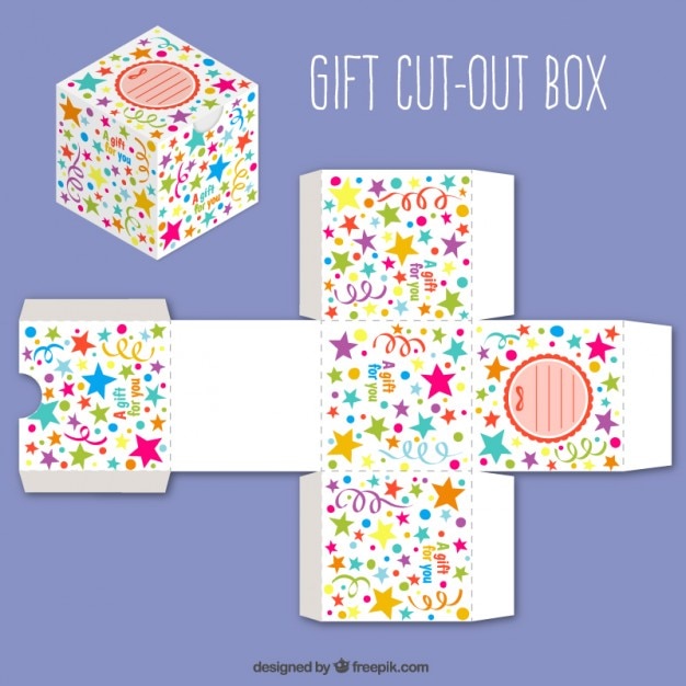 Vektor nettes geschenk ausgeschnitten box mit farbigen sternen
