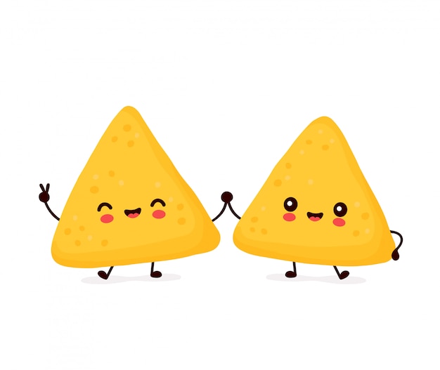 Nettes glückliches lustiges nachos-paar. cartoon charakter illustration icon design.isolated