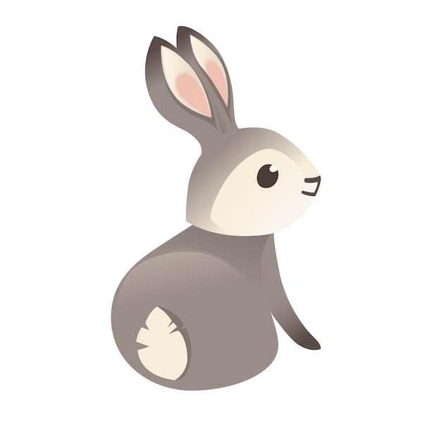 Nettes graues kaninchen, das auf der flachen vektorillustration des bodenkarikaturtierdesigns lokalisiert auf weißem hintergrund sitzt.