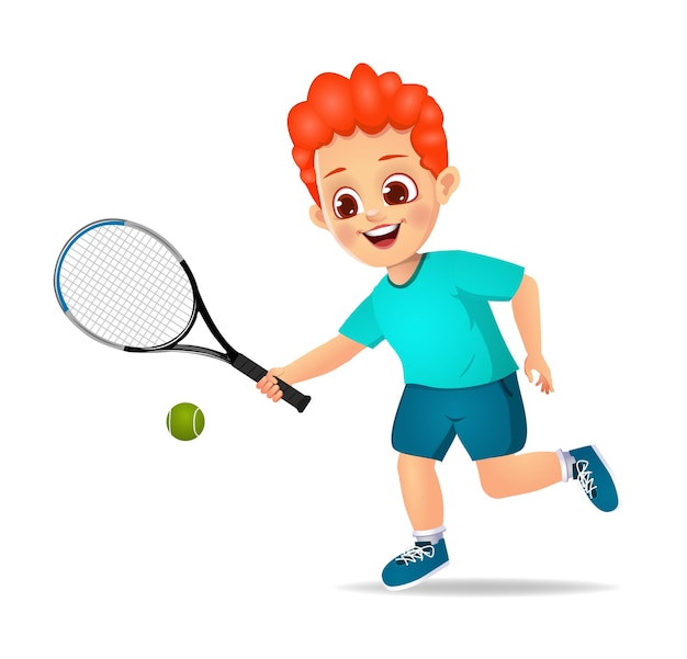 Nettes jungenkind, das tennis spielt