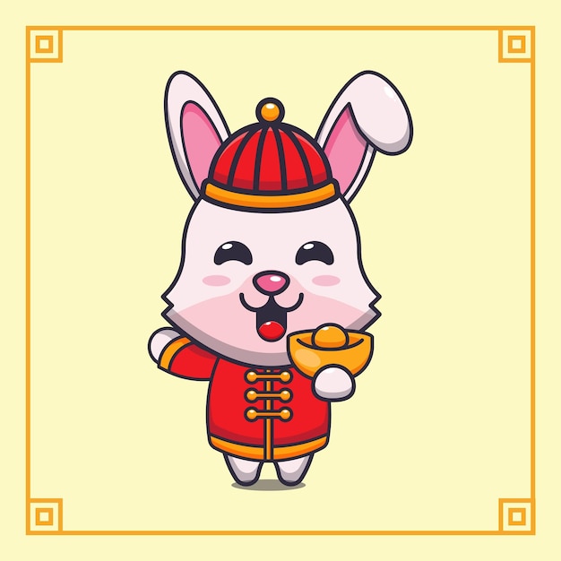 Nettes kaninchen in der chinesischen neujahrskarikatur-vektorillustration.