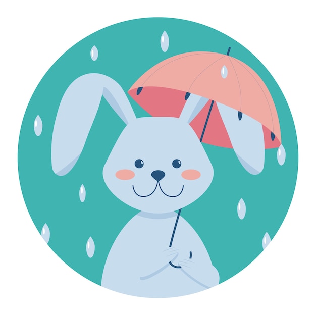Nettes kaninchen mit regenschirm. symbol des neuen jahres. hallo herbstpostkarte.