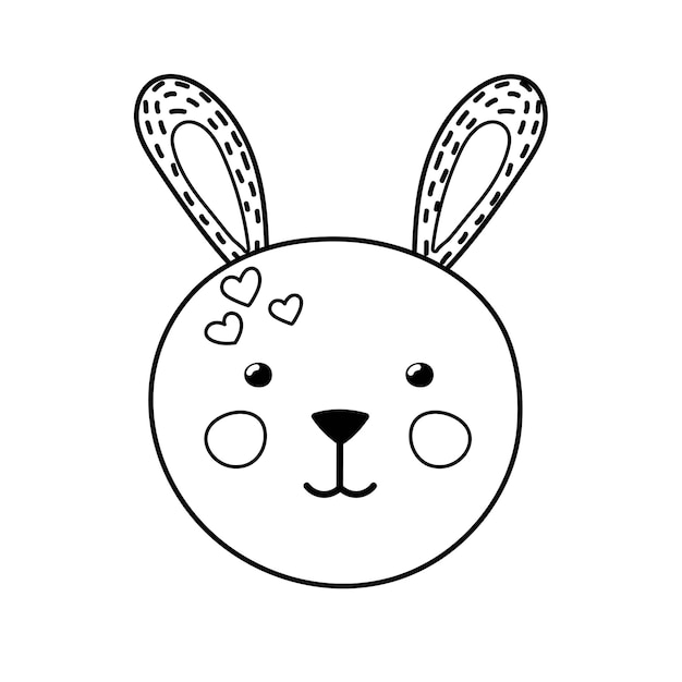 Nettes kaninchengesicht malvorlagen für kinder lustiger hase schwarz-weiß-druck im cartoon-stil