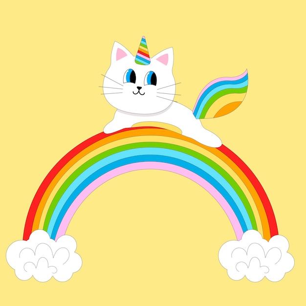 Nettes Katzeneinhorn auf dem Regenbogen