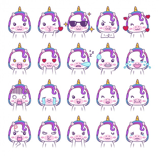 Nettes kawaii einhorn social media emoticon entzückend