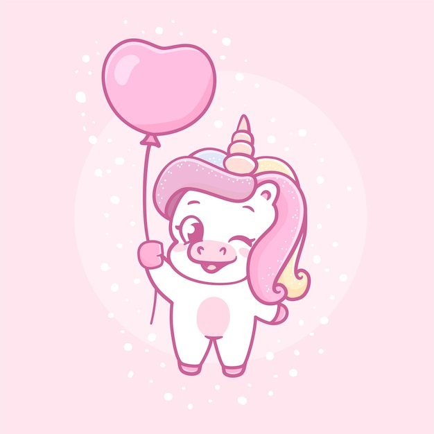 Nettes kawaii einhorn und der ballon-cartoon