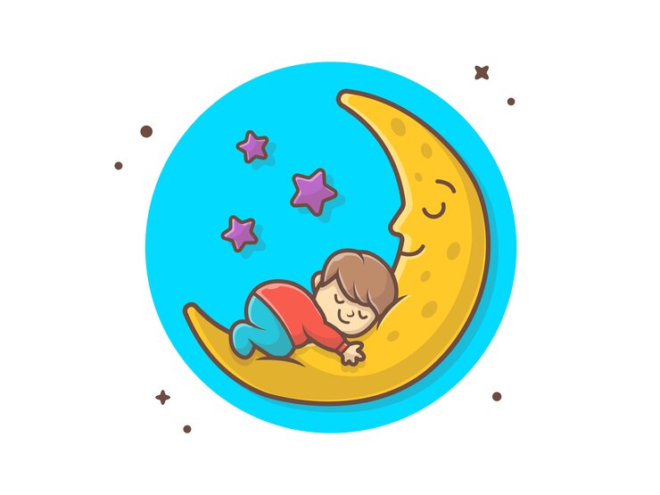 Nettes Kind, das auf Mond-Vektor-Ikonen-Illustration schläft