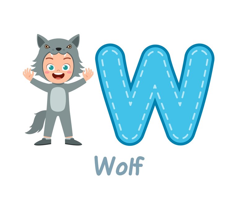 Vektor nettes kleines kinderkostüm zum lernen von alphabet