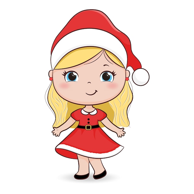 Nettes kleines Mädchen in der Weihnachtsmütze. Weihnachtskostüm.