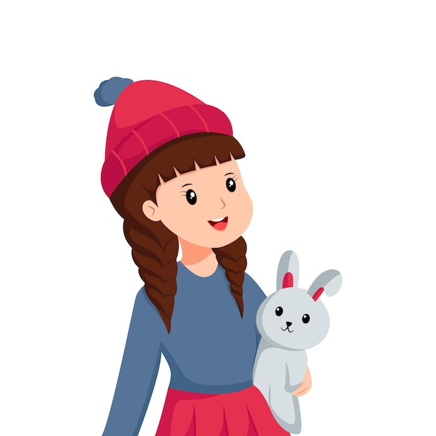 Nettes kleines mädchen mit puppen-charakter-design-illustration