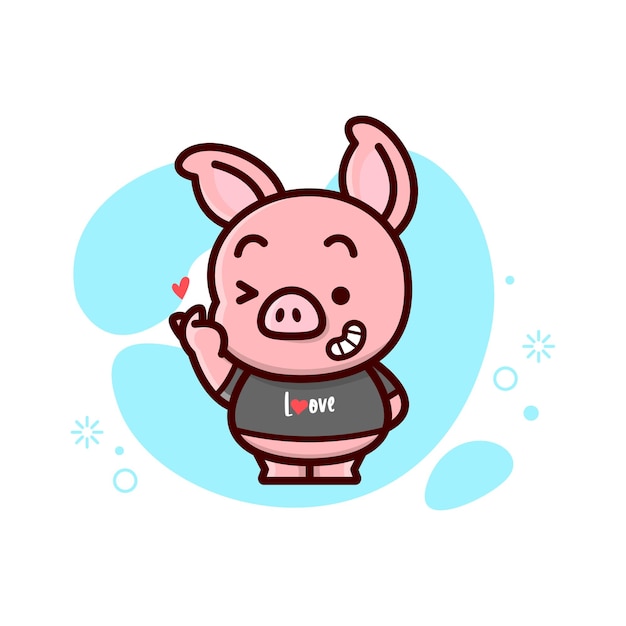 Nettes kleines schwein geben ein liebeszeichen und lächeln. fröhlichen valentinstag
