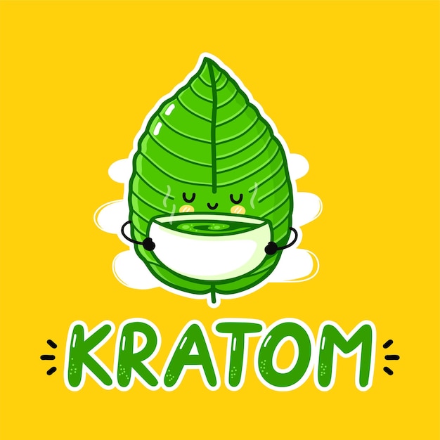 Nettes lustiges kratomblattgetränktee-charakterlogodesign