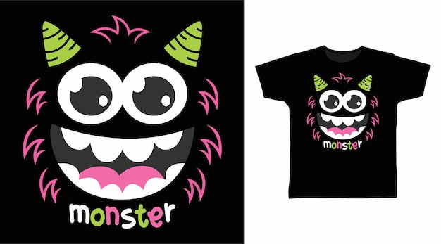 Nettes lustiges monstergesicht für t-shirt-design