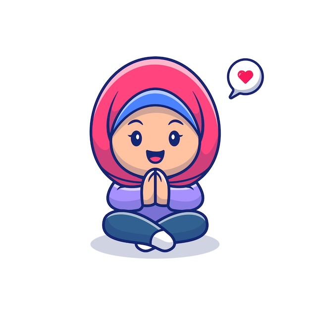 Nettes mädchen moslem icon illustration. ramadan maskottchen zeichentrickfigur.