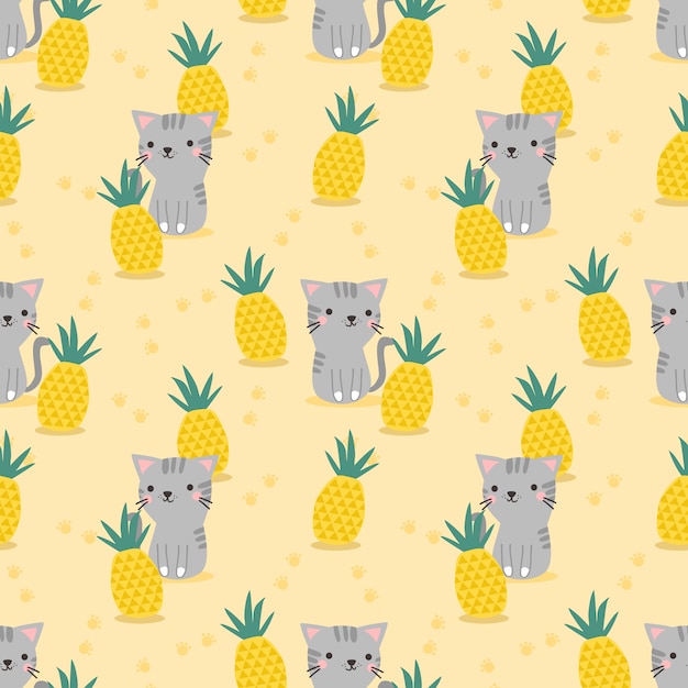 Nettes nahtloses Muster der Katze und der Ananas.