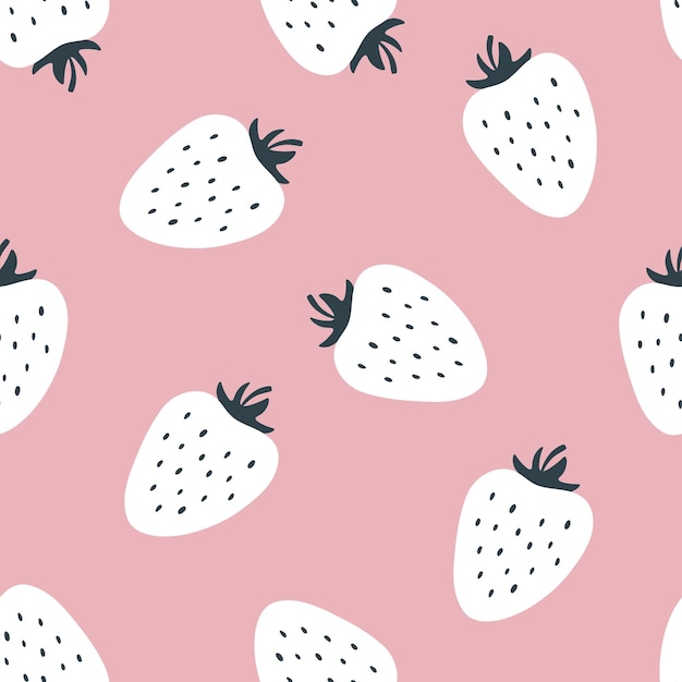 Nettes nahtloses Muster mit weißen Erdbeeren und rosa Hintergrund