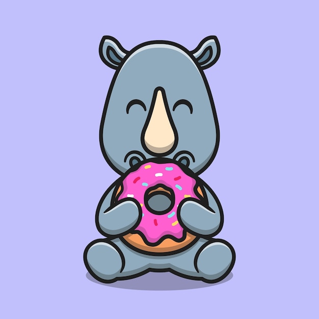 Nettes nashorn, das donut-karikatur-vektor-symbol-illustration isst