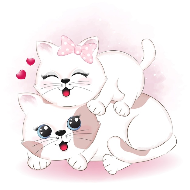 Nettes paar katze und herz valentinstag illustration