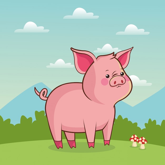 Nettes piggy Tierbaby mit Landschaft