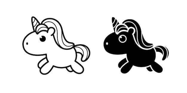 Nettes Pony-Einhorn in flachen Schwarz-Weiß-Doodle-Stilen Nette Doodle-Vektor-Illustration