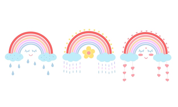 Nettes regenbogenset handgezeichnete illustration