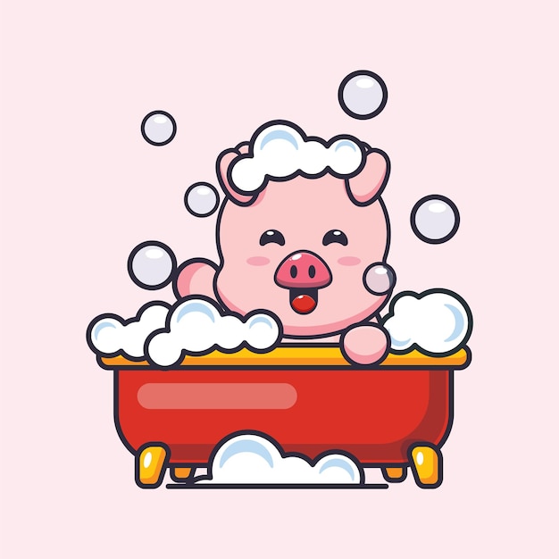 Nettes schwein beim schaumbad in der badewanne