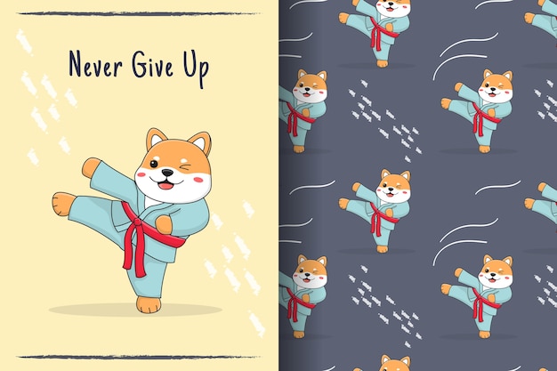 Nettes shiba inu martial kick nahtloses muster und illustration