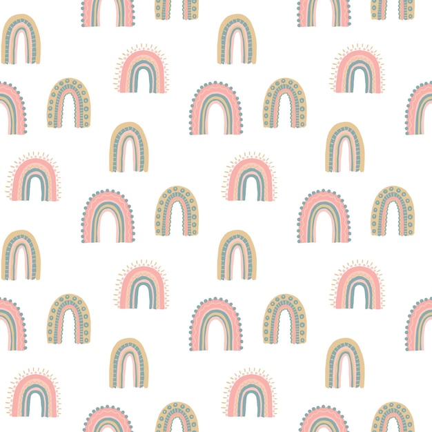 Nettes skandinavisches Baby-Regenbogen-nahtloses Muster. Kindertapete und Textildruck Nahtlose Textur. . Vektor-Illustration
