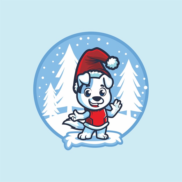 Nettes tier mit santa hat im winter cartoon maskottchen design