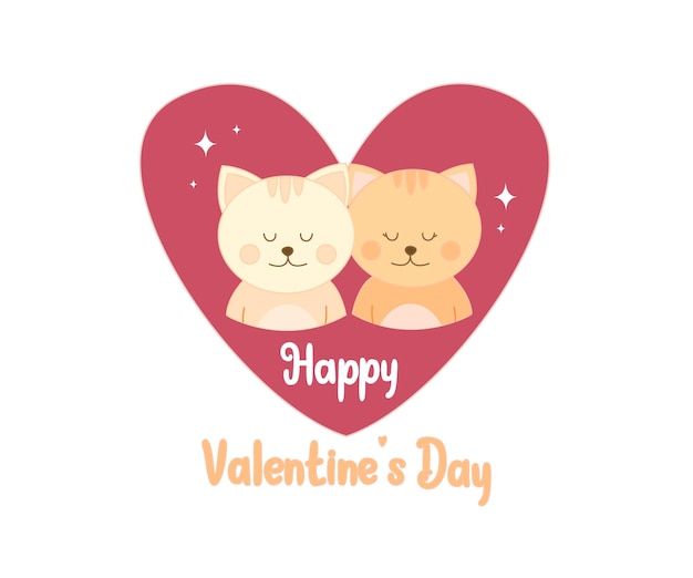 Nettes valentinstag-katzenpaarvalentinstag-tierpaar mit niedlichem