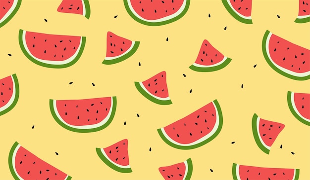 Nettes Wassermelonenmuster auf gelbem Hintergrundvektordesign