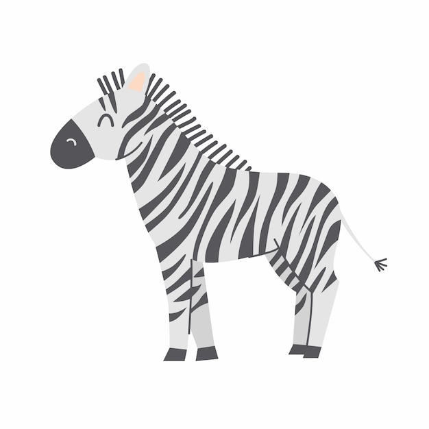 Nettes zebra auf kindlicher illustration des weißen hintergrundvektors