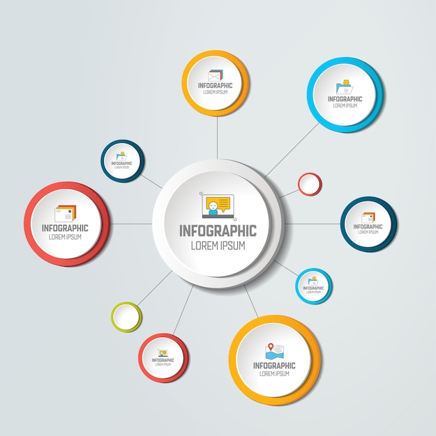 Nettomolekülstruktur mit kreisen infografik-vorlage netzwerk-flussdiagramm