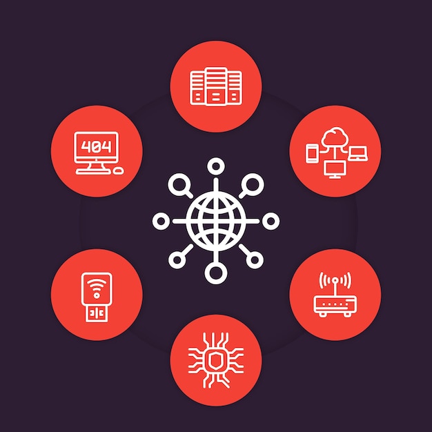 Netzwerk-internet-technologien lineare symbole globale verbindungsserver cloud-computing