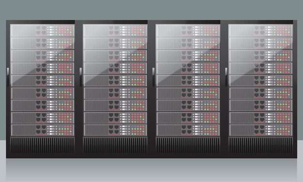Netzwerkserver Computerhardwaretechnologie isoliert auf weißem Hintergrund Realistischer Vektor