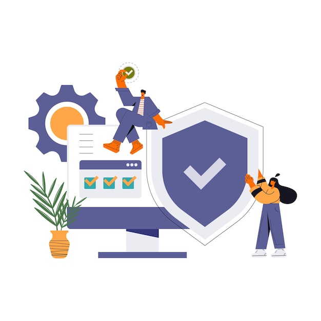 Netzwerksicherheit Winzige Leute Charakterkonzept Vektorillustration Geeignet für Tapete Banner Hintergrundkarte Buchillustration Web Landing Page und andere Flache Vektorgrafik