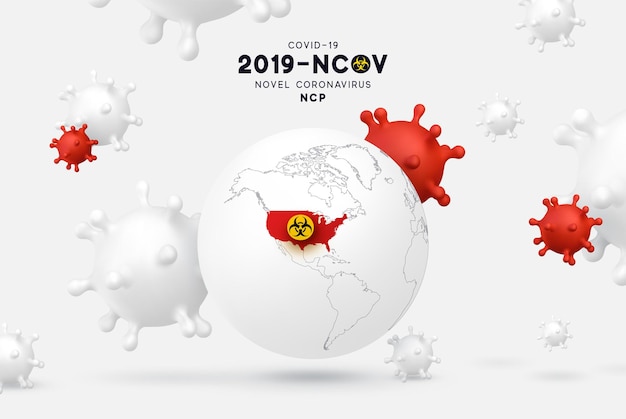 Neuartiges Coronavirus (2019-nCoV). Der Erreger des respiratorischen Coronavirus 2019-nCoV stammt aus China. USA-Karten-Infografiken. Virus Covid 19-NCP. Bei nCoV handelt es sich um ein einzelsträngiges RNA-Virus.