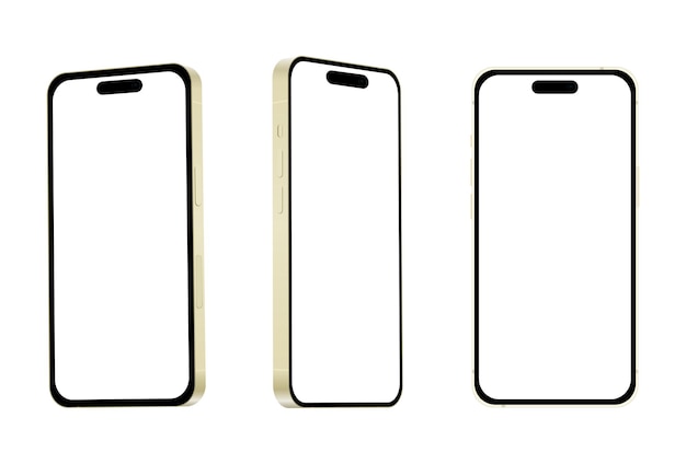 Neue gelbe Smartphone-Modell-15-Mockup-Vorlage auf weißem Hintergrund Vektorillustration
