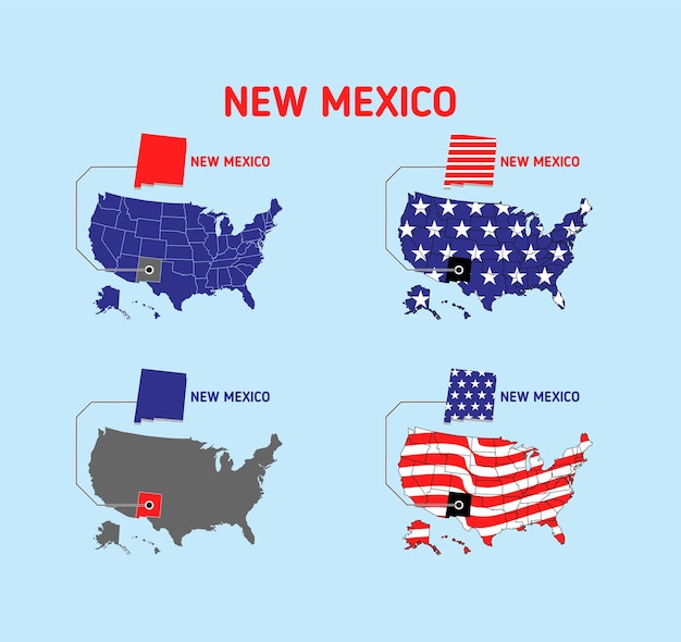 Neue mexiko-karte mit usa-flaggendesignillustration