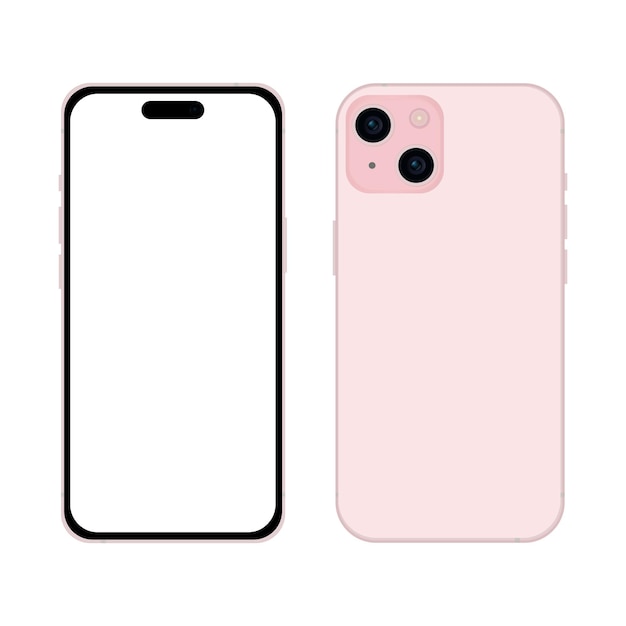 Neue rosa smartphone-modell-15-mockup-vorlage auf weißem hintergrund vektorillustration